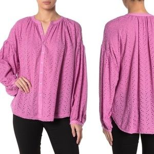 FREE PEOPLE MADDISON EYELET ORCHID MEDIUM BLOUSE.